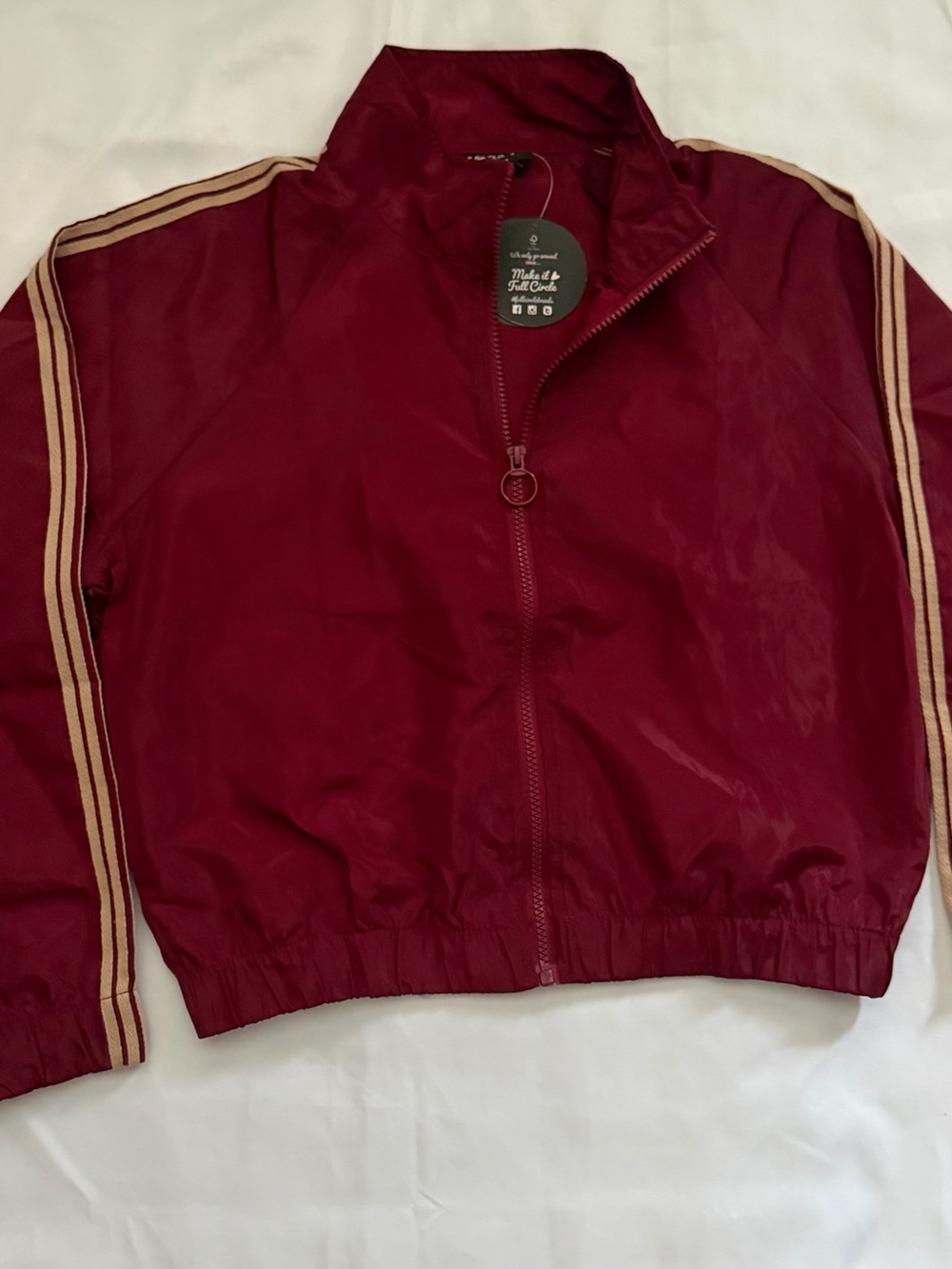 Women’s Burgundy Track Jacket with Contrast Stripes